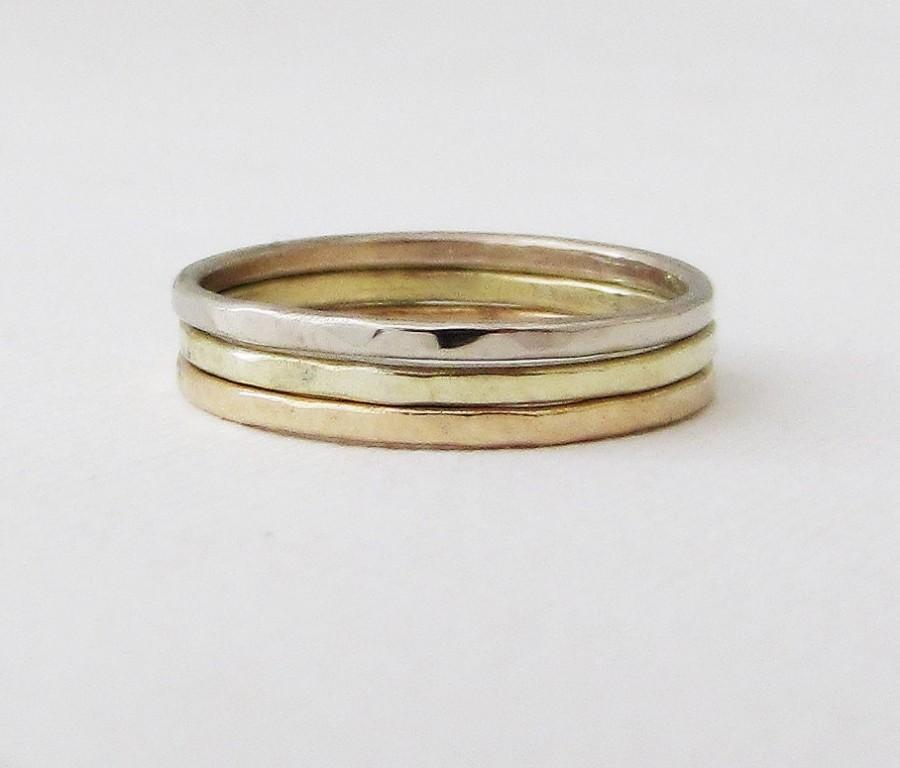 Hochzeit - Gold Stacking Rings Yellow Gold Green Gold White Gold Hammered Stacking Rings Gold Wedding Ring 14k Gold Wedding Bands