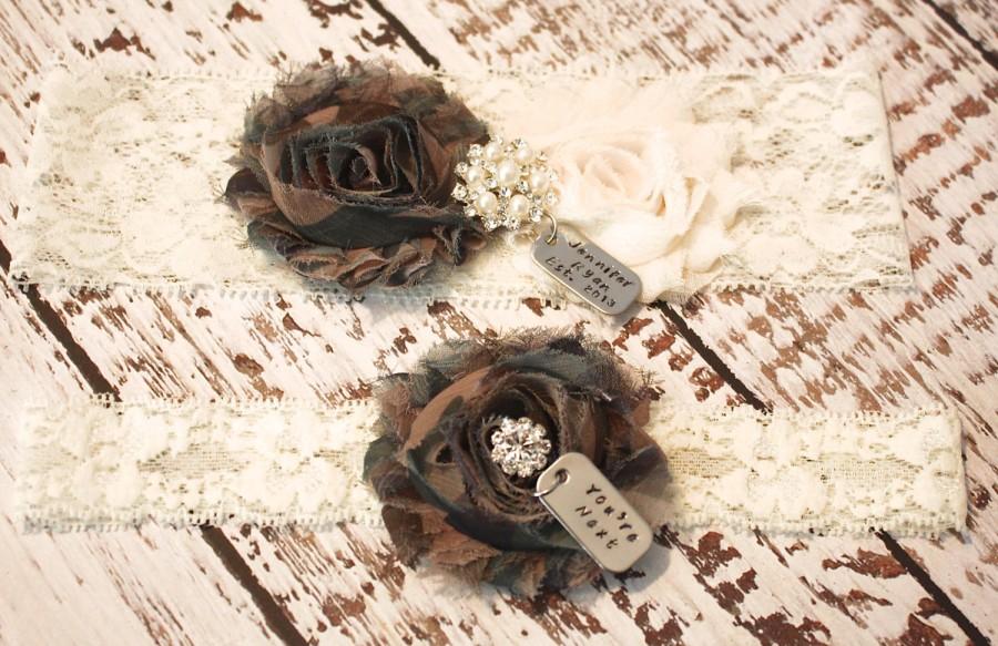 Mariage - Camo Garters With Personalized Dog Tags Wedding Garter Set