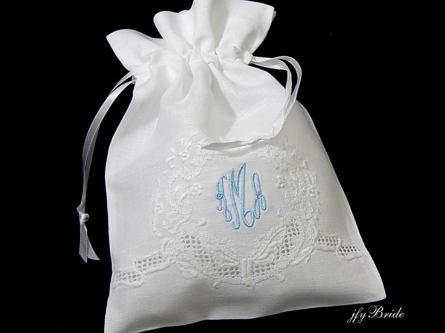 Mariage - Irish Linen Gift Bag, Jewelry Bag, Personalized Favor Bag, Bridesmaid Gift Bag