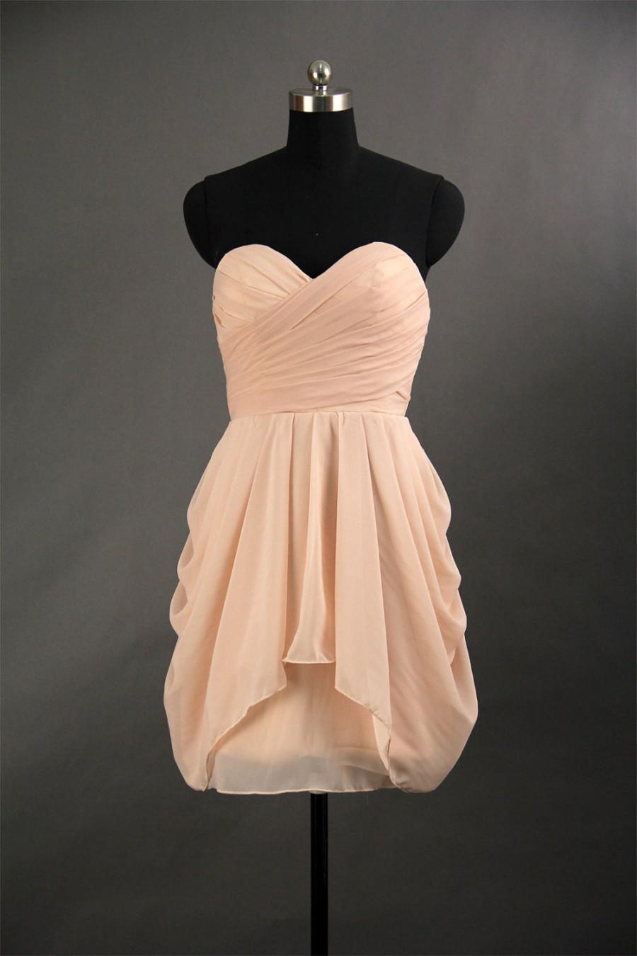 Hochzeit - Sweetheart Pearl Pink Bridesmaid Dress, A-line Short Chiffon Bridesmaid Dress