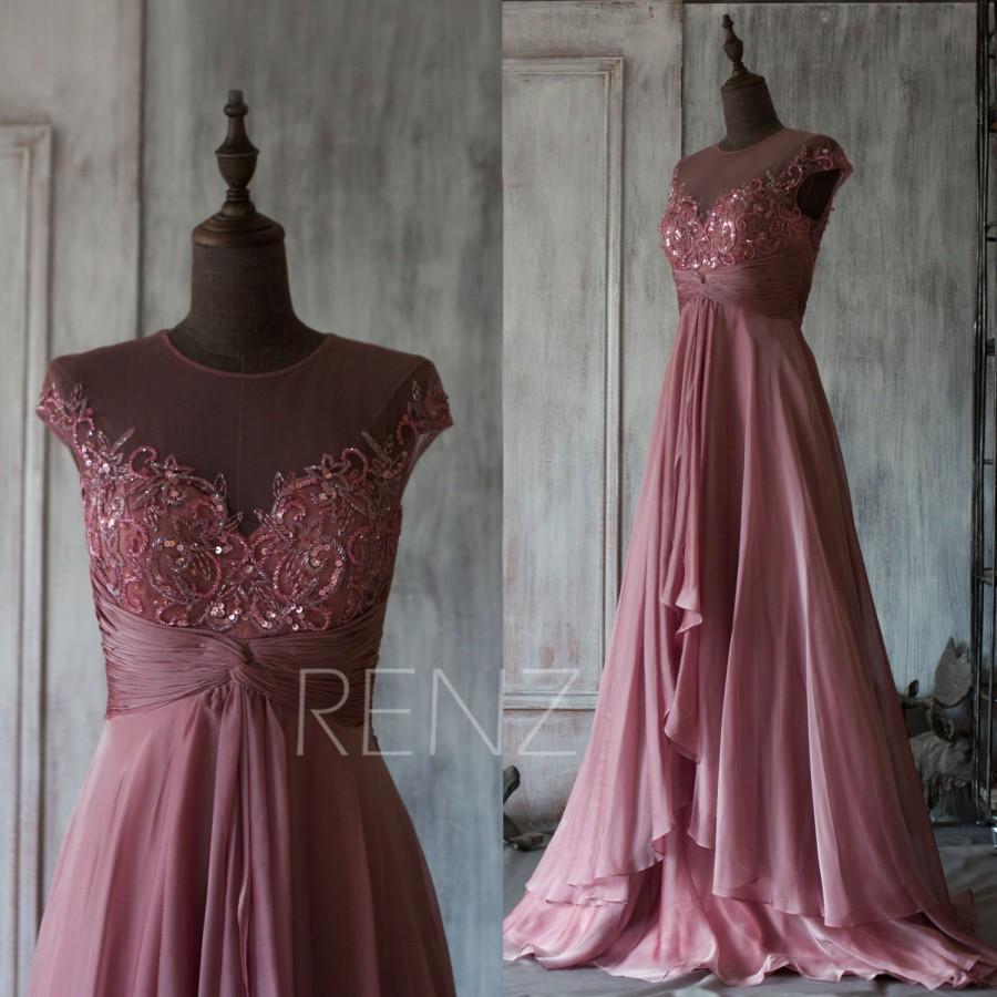 Mariage - 2015 Red Wine Appliques Perspective Bridesmaid, High Low Illusion Wedding dress, Party dress, Lace Chiffon Formal Party Dress floor (T023)