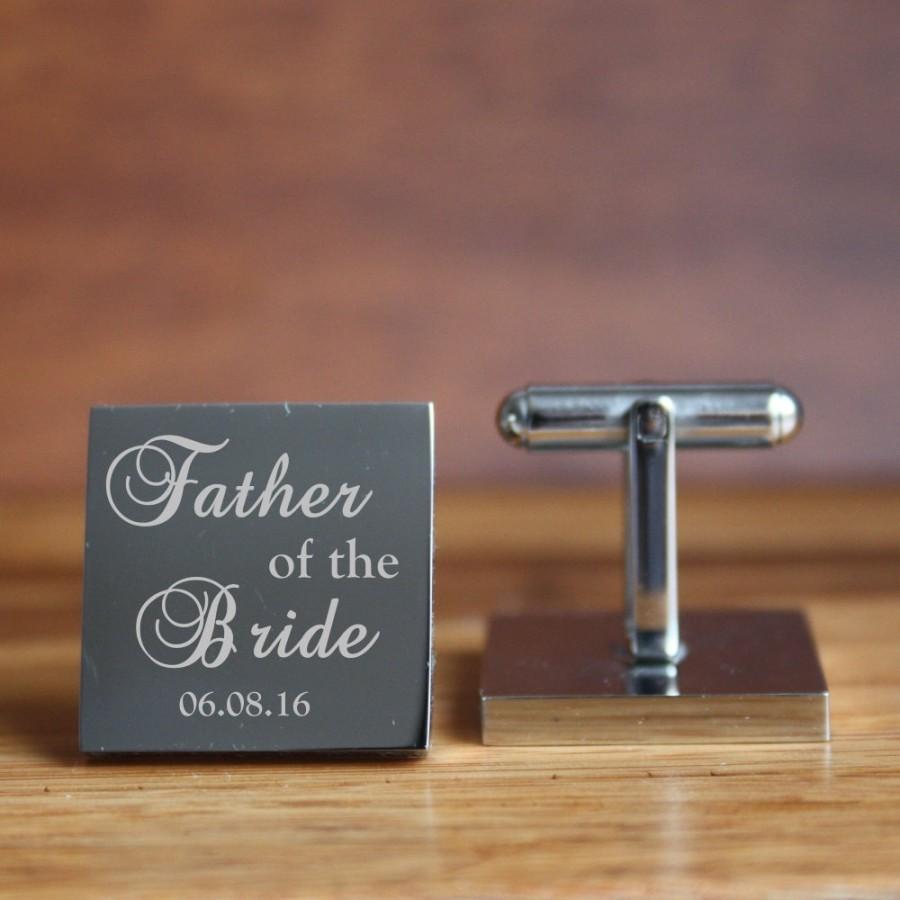 زفاف - Engraved personalized square silver cufflinks - Father of the Bride personalised gift (stainless steel cufflinks)
