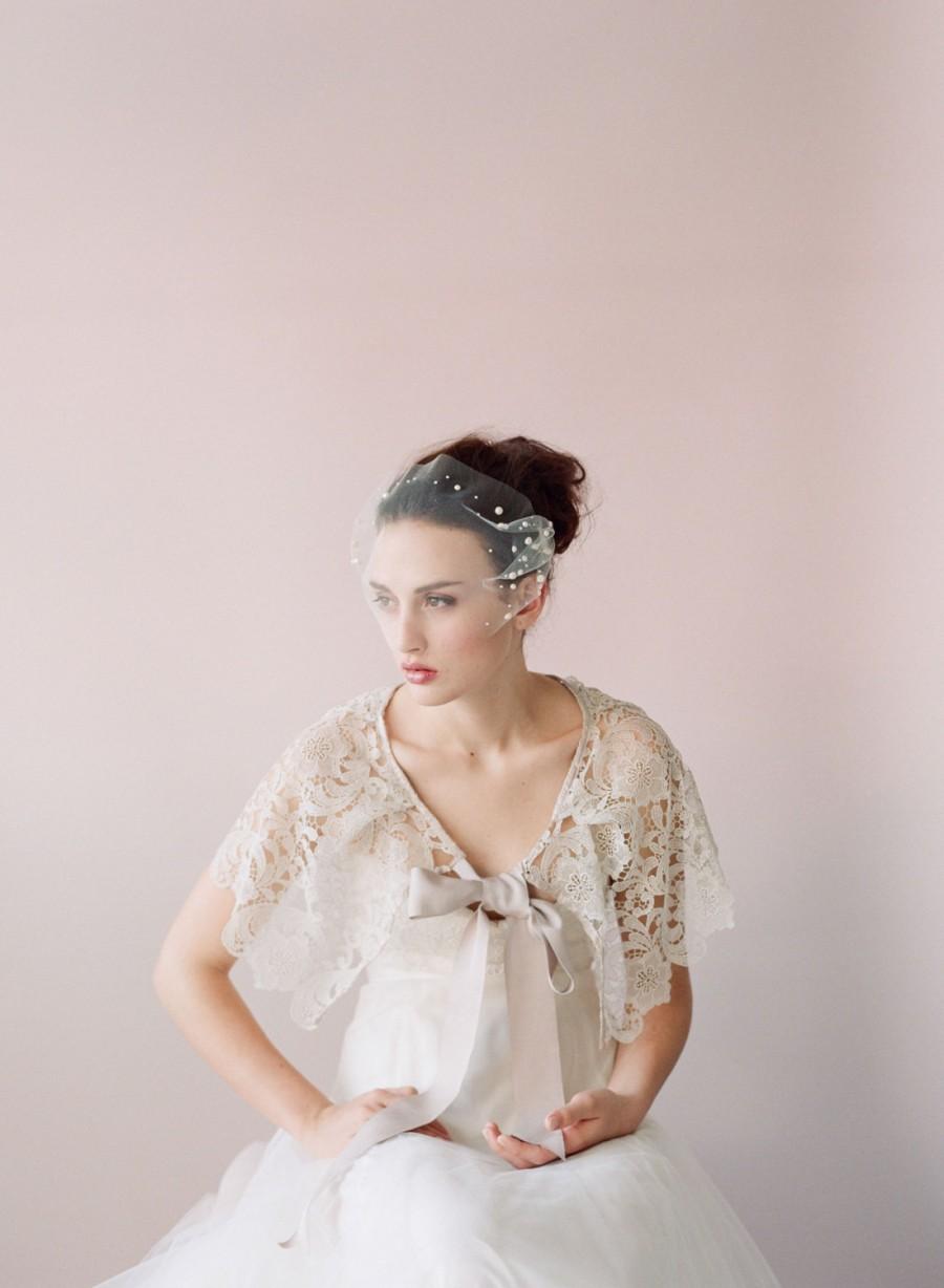 Hochzeit - Bridal bandeau pearl veil, tulle mini veil - Pearl adorned tulle bandeau veil - Style 427 - Ready to Ship