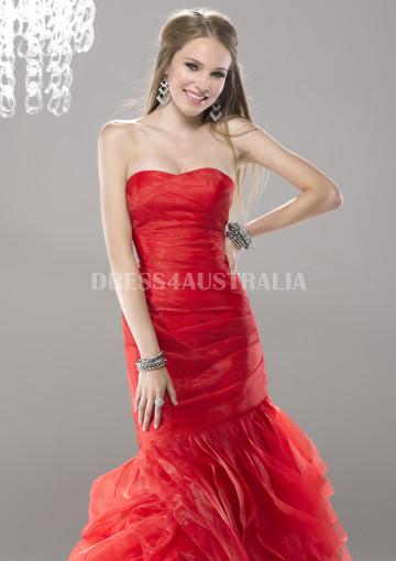 زفاف - Buy Australia Vividcherry Ruby Mermaid/ Turmpet Ruffles Skirt Strapless Organza Long Evening Dress/ Prom Dresses By FIT P1734 at AU$177.28 - Dress4Australia.com.au