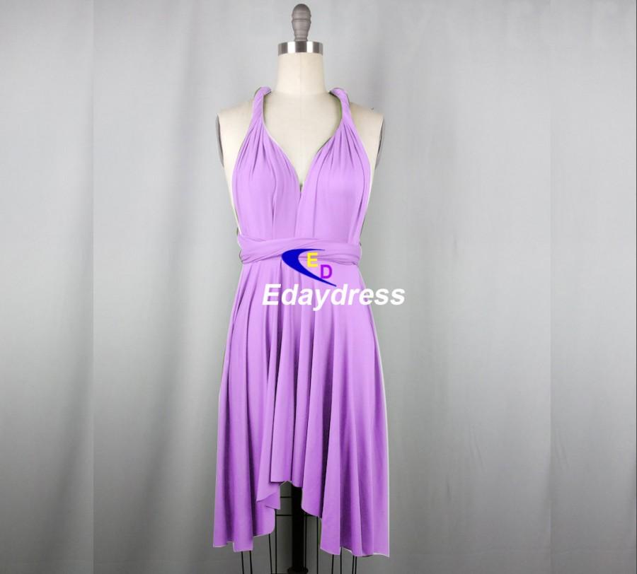 Hochzeit - Summer Day Bridesmaid Dress Infinity Dress Lilac Light Purple Knee Length Asymmetrical Wrap Infinity Convertible Dress Wedding Dress