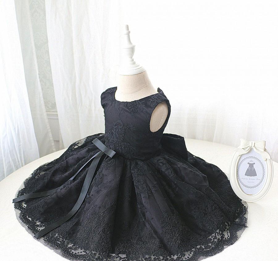 زفاف - Newborn Party Dress with Special Black Lace, Birthday Dress for Girls, Baby Pageant Dress, PD095