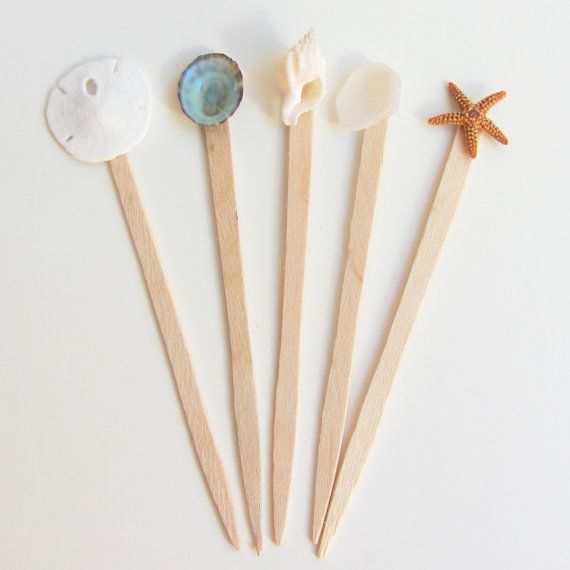 Mariage - Shell Pick - Seaglass Pick - Starfish Pick - Sand Dollar Pick - Beachy Picks - 10 Cupcake Picks