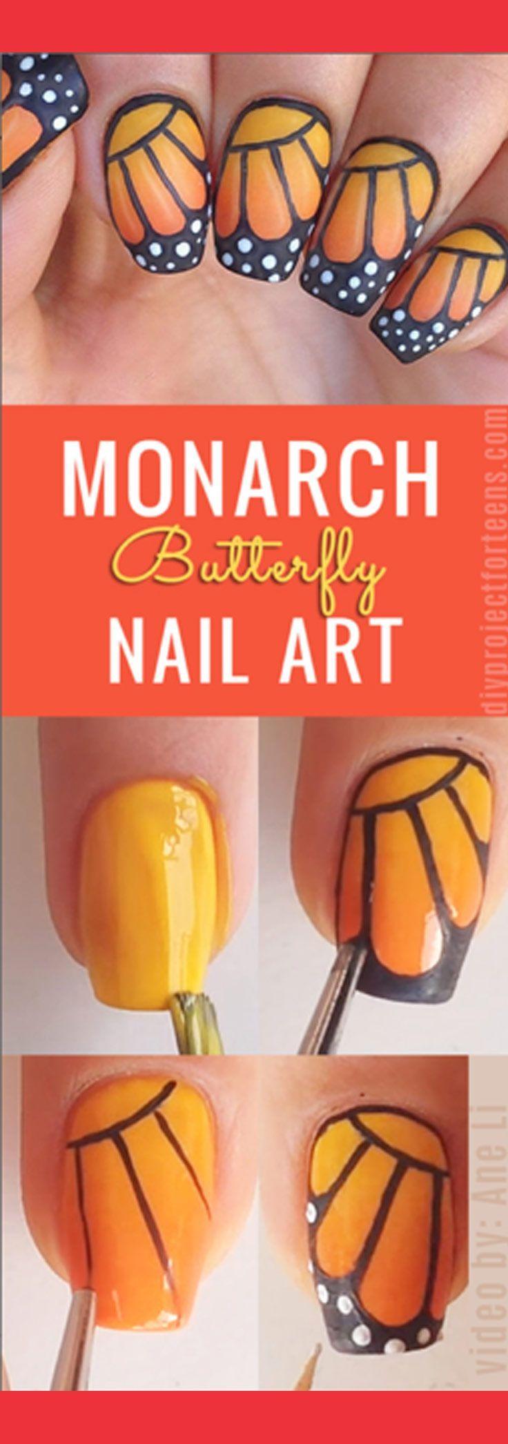 Mariage - DIY Monarch Butterfly Nail Art