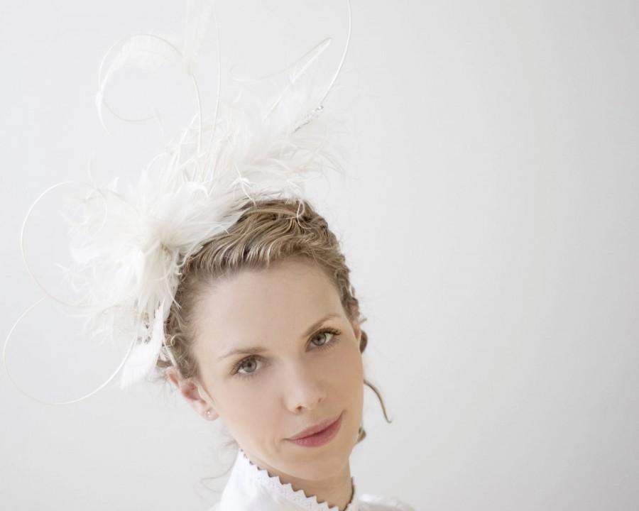 زفاف - Oversized Fascinator - Designer - Spectacular Ivory - Bridal Fashion Feather Headdress - Head Band Unique Look Fascinator