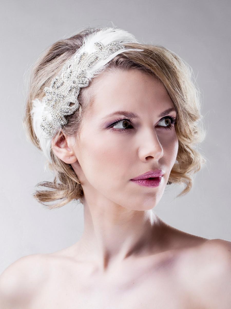 Hochzeit - Bridal Bandeau - Vintage Inspired 1920's Ivory Headband - Summer Vintage Weddings - Soft Tulle - Headpiece Swarovski Crystals - Designer