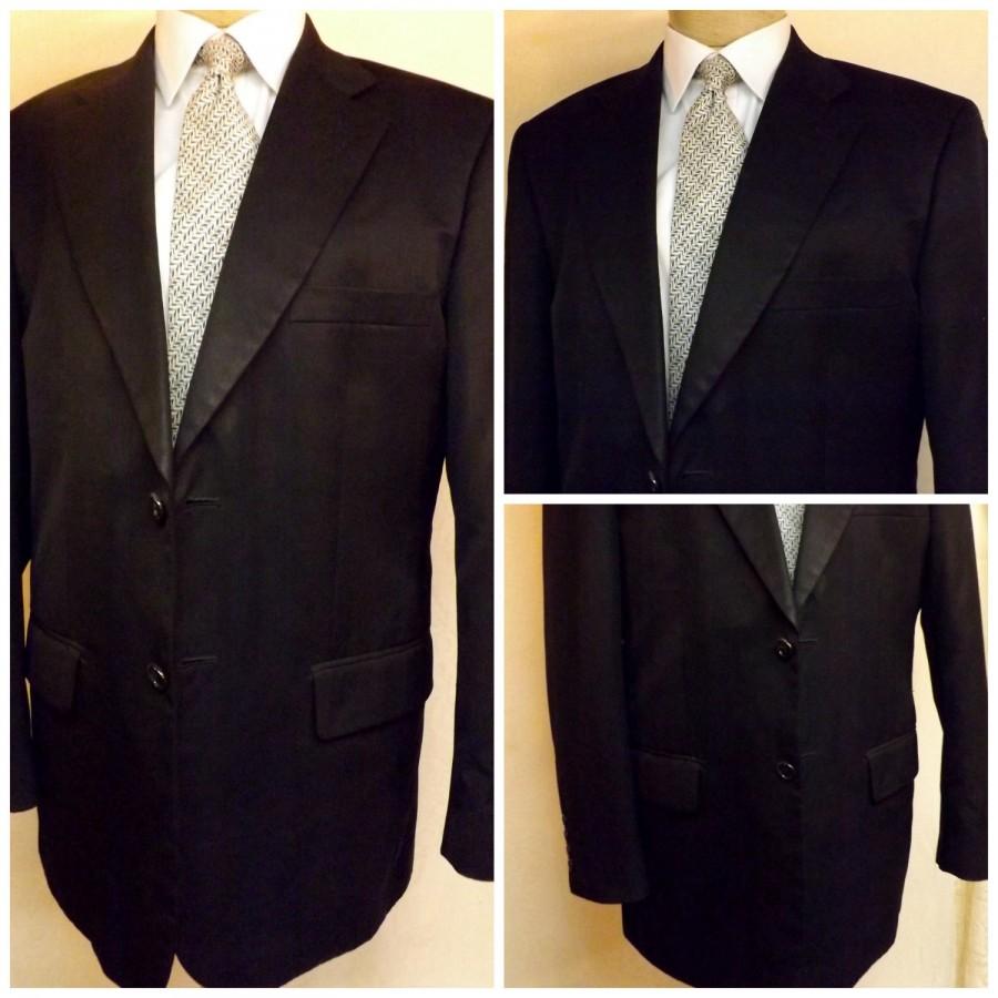 Wedding - 70s Black Worsted Wool Mens Suit Formal Style Size 40 R