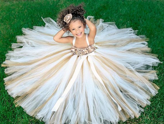 Свадьба - Ivory Flower Girl Dress, Gold, Champagne Flower Girl Tutu Dress, Gold Tutu Dress, Tutu Dress, Girls Dress, Baby Dress