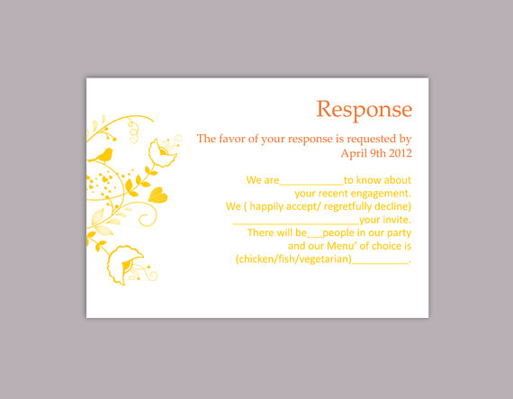 Hochzeit - DIY Wedding RSVP Template Editable Text Word File Download Rsvp Template Printable RSVP Cards Yellow Rsvp Card Template Elegant Rsvp Card