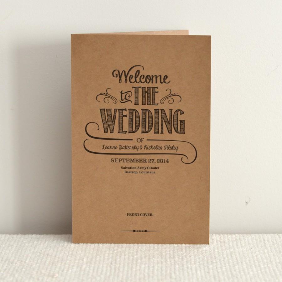Hochzeit - DIY Kraft Paper Wedding Program / Order of Service - Handlettered Rustic Love - Printable PDF Template - Instant Download