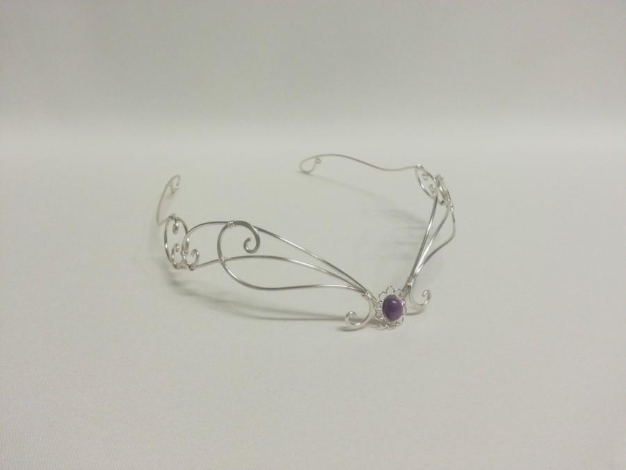 Wedding - Purple moonstone circlet elven fantasy crown tiara lotr Arwen headpiece forehead princess silver medieval