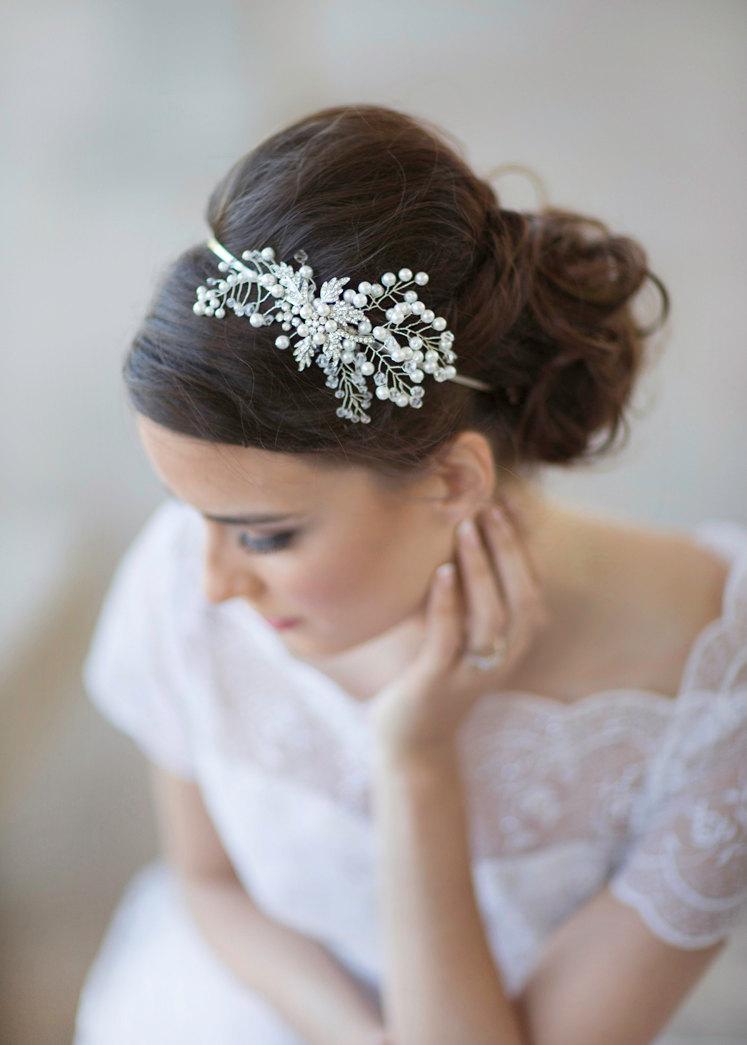 Wedding - crystal pearl bridal headpiece,  crystal wedding headpiece, bridal headband, crown, bridal wreath, crystal and pearl  band  Style 411