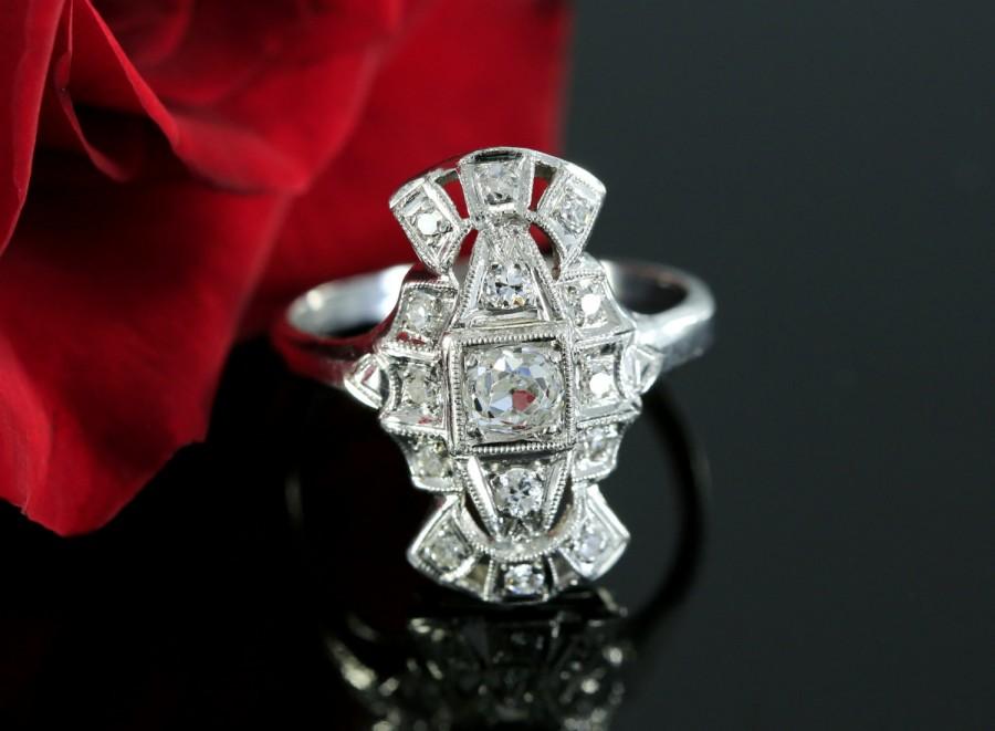 Hochzeit - Art Deco Engagement Ring with Diamonds in Platinum, Milgrain,  Antique Wedding Ring, Vintage Engagement (1925-1940)