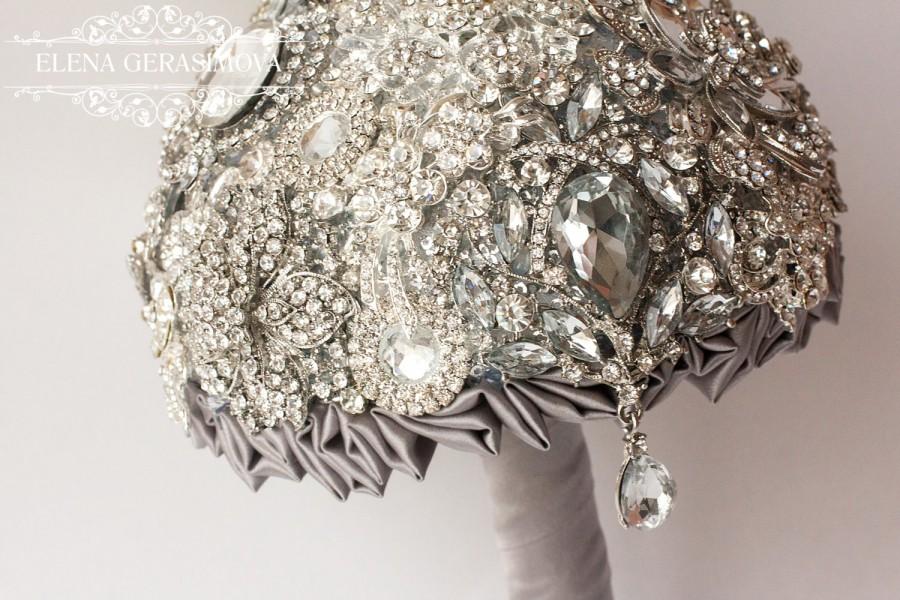 زفاف - SALE!!! Brooch Bouquet. Silver crystal Bouquet, Unique Wedding Bridal Bouquet