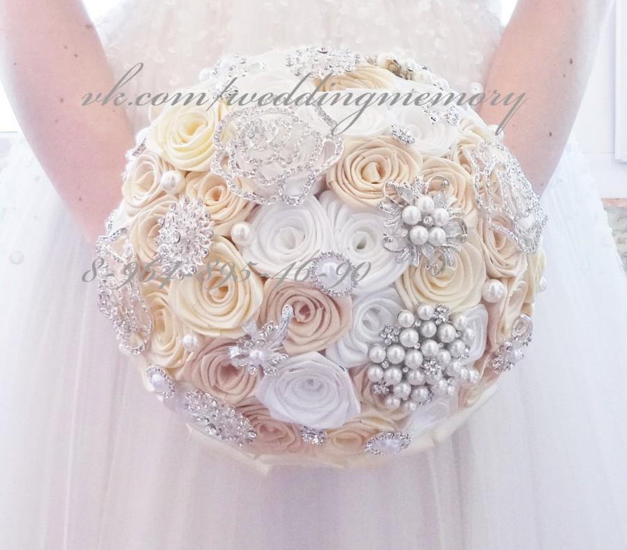 Wedding - Traditional Ivory white BROOCH Bouquet Fabric Wedding Brooch bouquet Bridal Broach Bouquet  Bouquet bling pin bridesmaids Heirloom keepsake