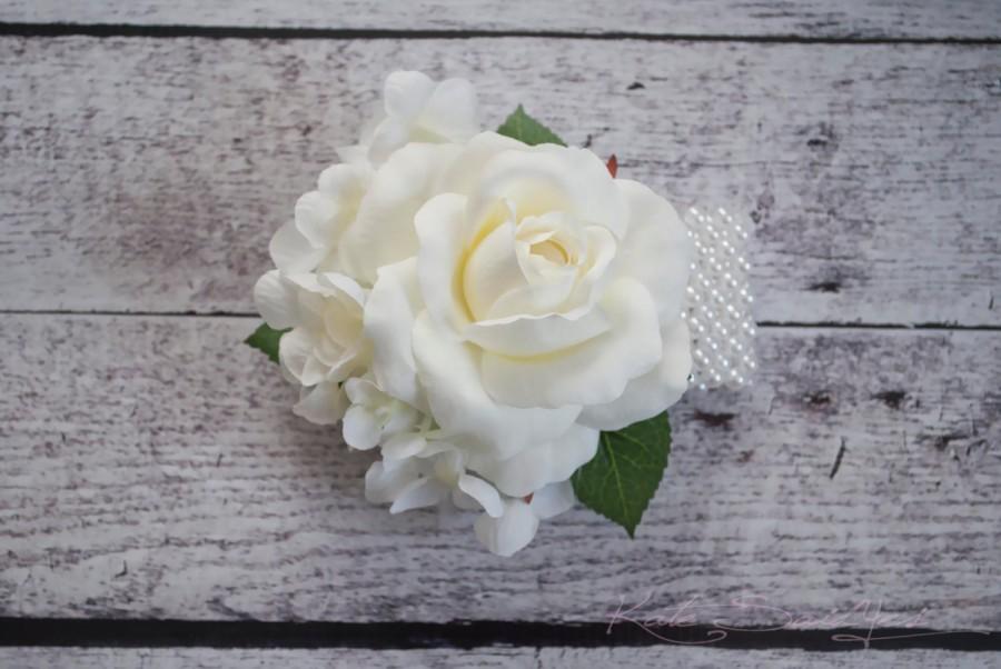 Hochzeit - Ivory Rose and Hydrangea Corsage - Wedding Corsage