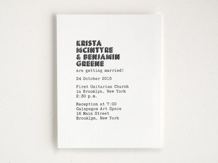 Свадьба - VASA - Modern Letterpress Wedding Invitation - Bold Unique Typewriter - Black Gray White - Sample