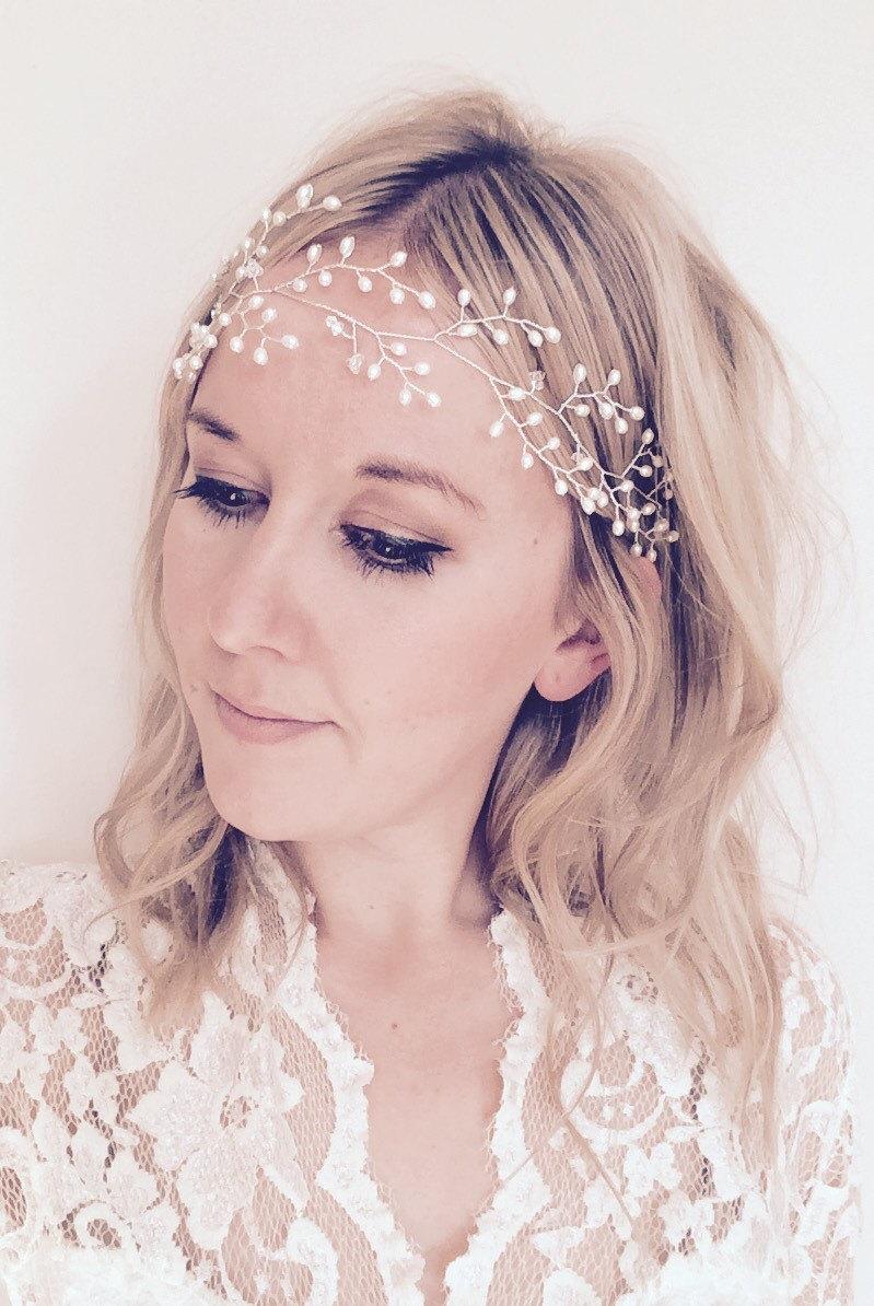 Bridal Hair Vine Wedding Headpiece Forehead Vine Pearl Crystal Vine Boho Bridal Halo