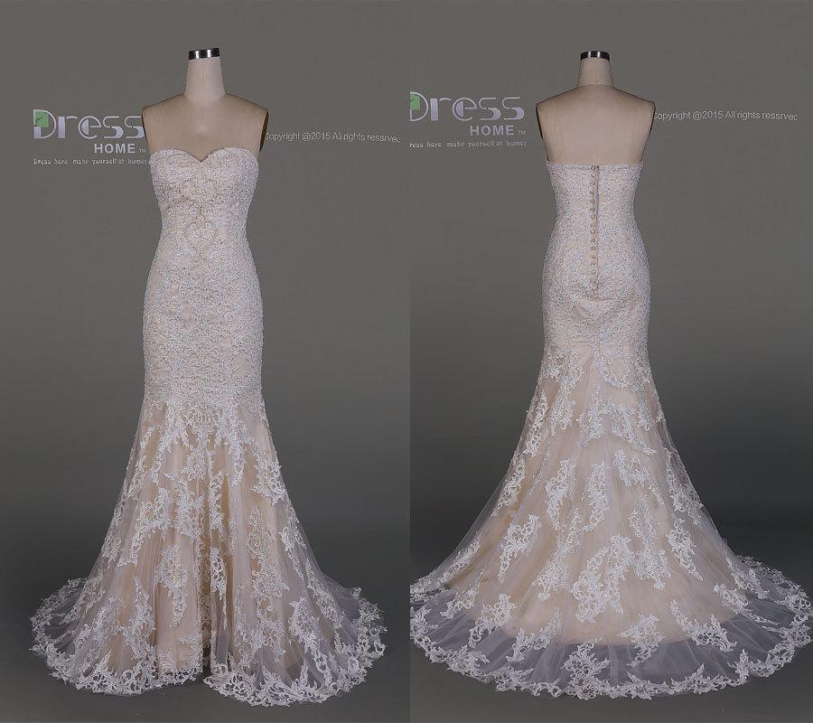 Wedding - Gorgeous Ivory Sweetheart Lace Prom Dress/Mermaid Beading Wedding Gown/Luxury Train Bridal Dresses/Long Prom Dress/Evening DressDH484
