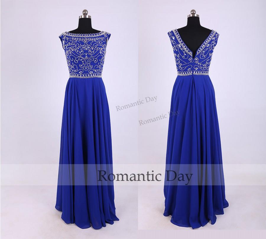Mariage - Beautiful Beading Bodice Royal Blue Chiffon Long Prom Dress 2015/Long Evening dress/Party Dress/Bridesmaid/Custom Made 0369