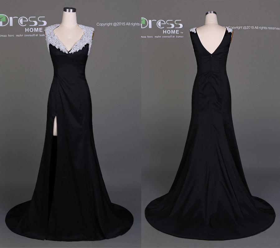 زفاف - Black Satin Beading Cap Sleeve Long Prom Dress/Beading Party Dress/Black Prom Dress/Simple Long Prom Dress/Homecoming Dress DH384