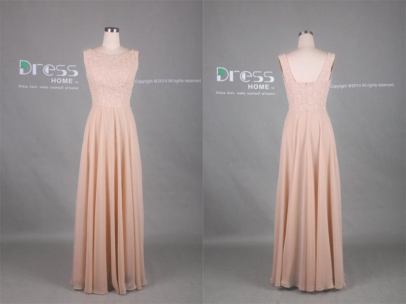 زفاف - Champagne Lace Long Bridesmaid Dress/Champagne Lace Flowy Prom Dress/Simple Long Bridesmaid Dress/Long Champagne Bridesmaid Dress DH402