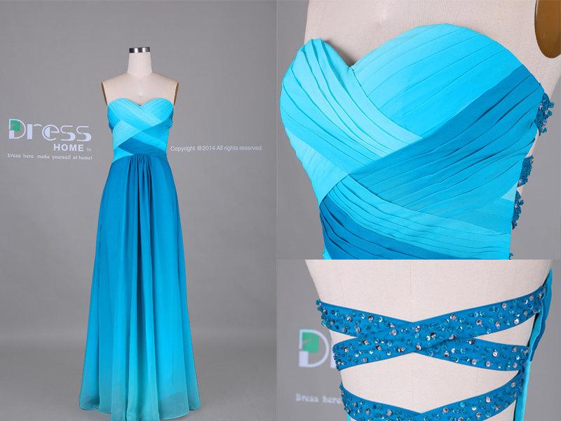 Свадьба - Unique Ombre Blue Sweetheart Beading Open Back Long Prom Dress/Wedding Party Dress/Bridesmaid Dress/Sexy Evening Dress/Prom Dresses DH373