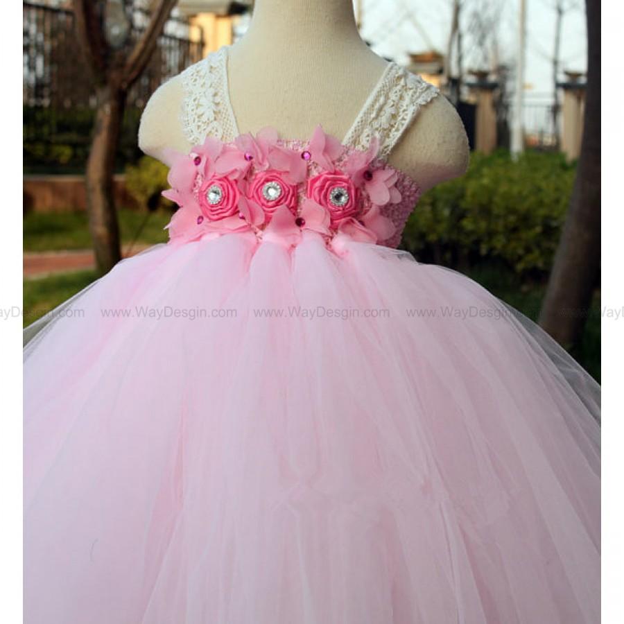 Wedding - Flower Girl Dress Rose Pink lace tutu dress baby dress toddler birthday dress wedding dress Newborn