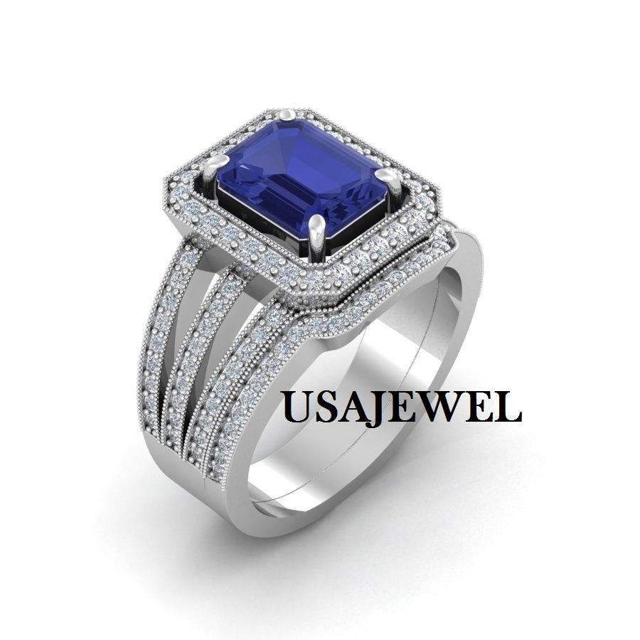 Mariage - 4.72ct Dark Blue Princess Cut Engagement Bridal Wedding Promise Jumbo Heavy Ring in 925 Sterling Silver Full White Metal with Free Shipping