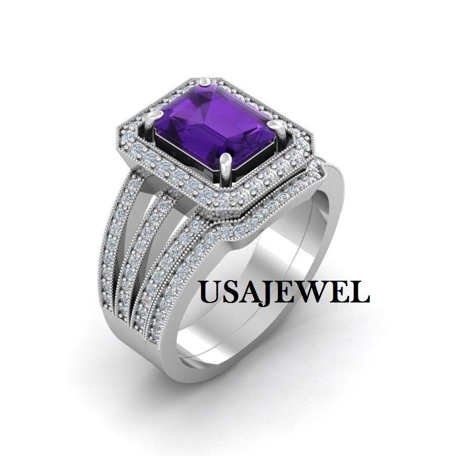 Mariage - 4.65ct Violet Princess Cut Engagement Bridal Wedding Promise Jumbo Heavy Ring in 925 Sterling Silver Full White Metal with Free Shipping