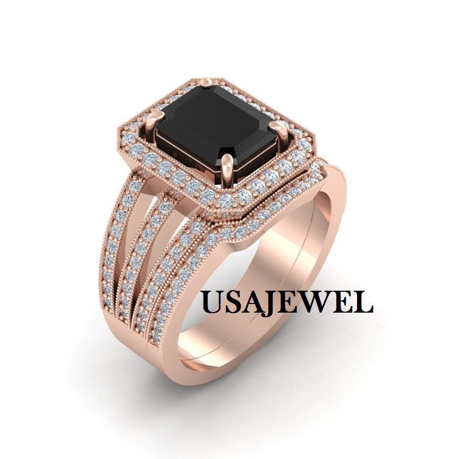Wedding - 4.75ct Black Princess Cut Engagement Bridal Wedding Promise Jumbo Heavy Ring in 925 Sterling Silver Rose Gold Metal with Free Shipping