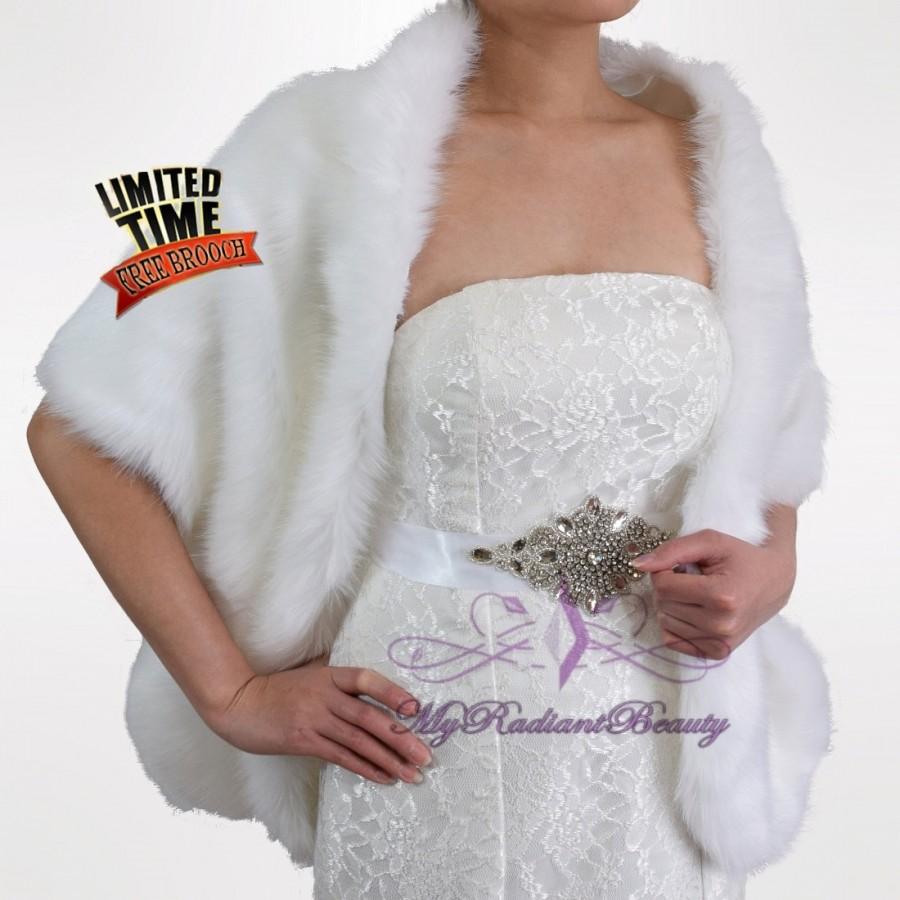 Hochzeit - Faux Fur Wrap, Faux Fur Shrug, Bridal White Faux Fur Long Wrap, Faux Fur Shawl , Wedding Fur Stole, Bridal Fur Wrap, Bridal Stole LW108-WHI