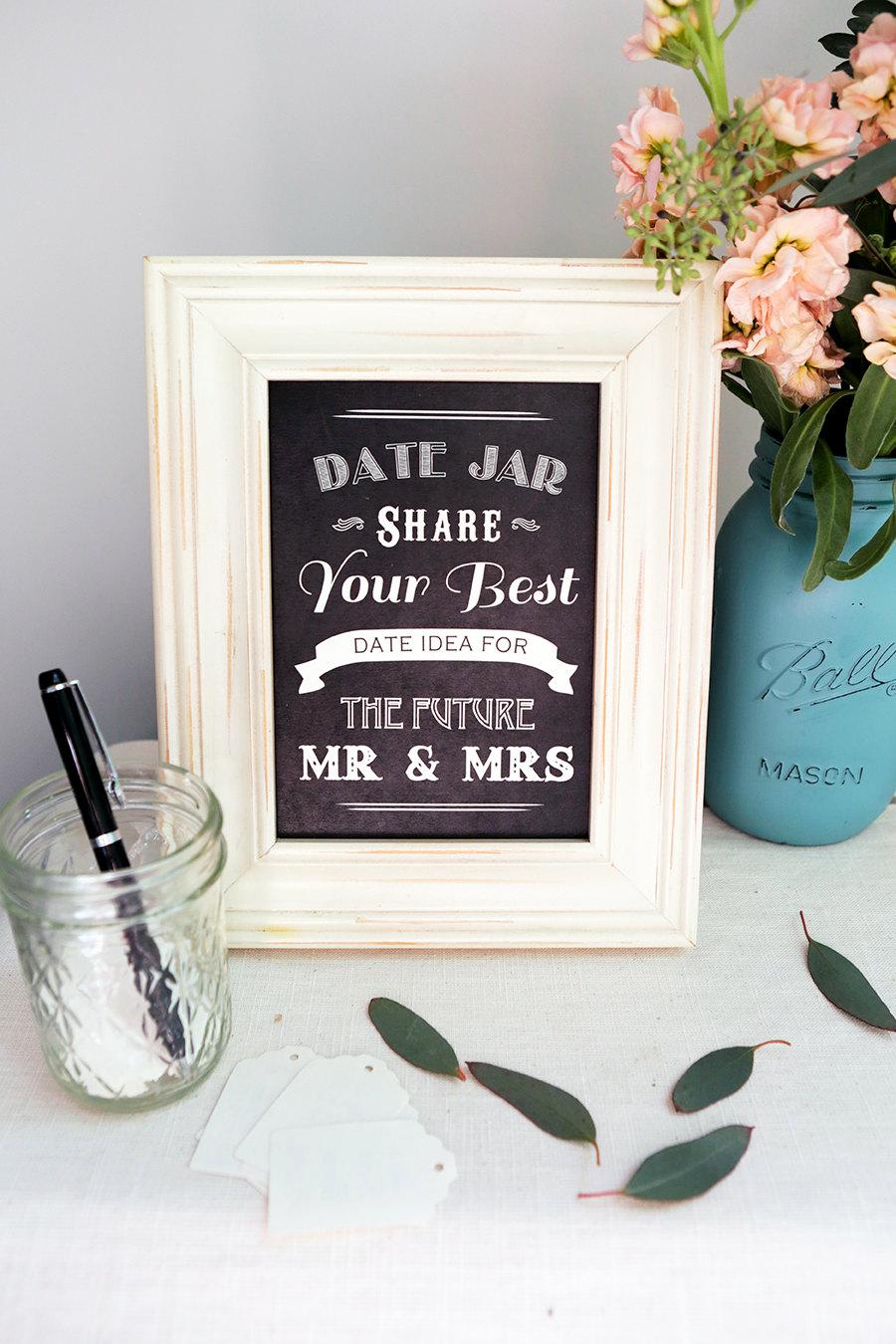 Wedding - Instant Download Chalkboard Date Night Jar - Share Your Best Date Night Ideas for the Future Mr Mrs - Bridal Shower Sign - Wedding Sign