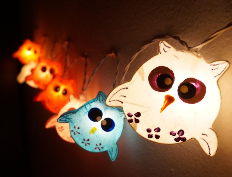 Hochzeit - 35 Handmade Owls paper lantern string lights kid bedroom light display garland decorations
