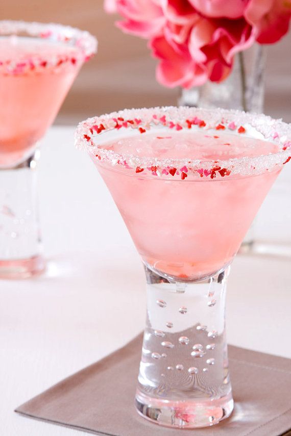 Hochzeit - Cocktail Sugar - Pink Red Hearts Drink Rimming Sugar - Signature Drink Martini Recipes Included