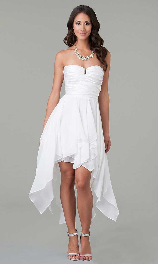 Hochzeit - High Low White Strapless Prom Dress Cheap Best