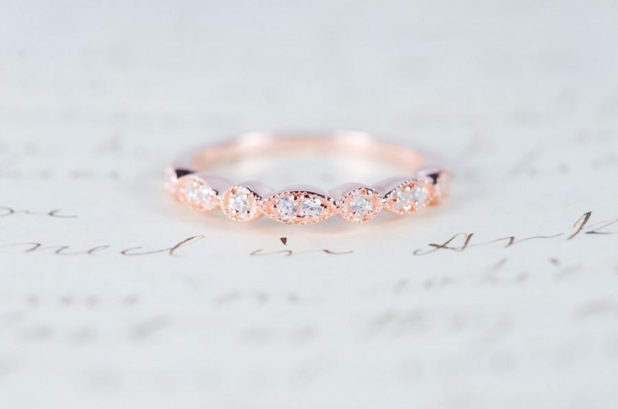 Hochzeit - Rose Gold Wedding Band - Art Deco Ring - Stacking Ring - Eternity Ring - Wedding Ring - Promise Ring - Vintage Ring - Sterling Silver