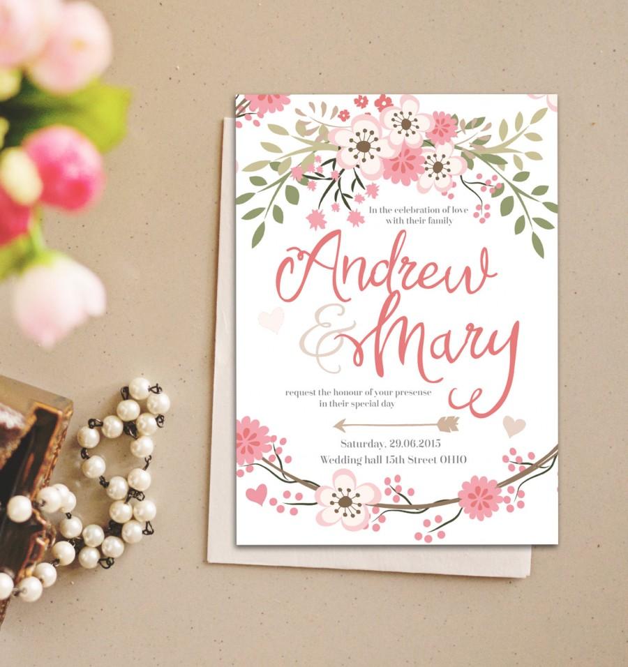 Wedding - Romantic Pastel Flower Wedding Invitation - Instant download - RSVP Thank You Set - Printable