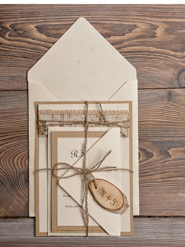 Mariage - Rustic Eco Wedding Invitations (20), Wedding Invitation Suite, Wood Rustic Invites, Country Style Wedding, Chabby Chick Invites