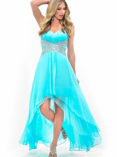 Wedding - A-line Sweetheart Natural High-low Sleeveless Beading Ruched Zipper Up Chiffon Aqua Prom / Homecoming / Cocktail Dresses By Splash H115