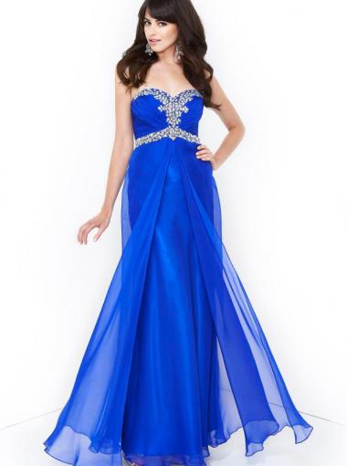 Wedding - A-line Sweetheart Natural Floor Length Sleeveless Ruching Crystal Lace Up Chiffon Royal Blue Prom / Homecoming / Evening Dresses By Splash J235