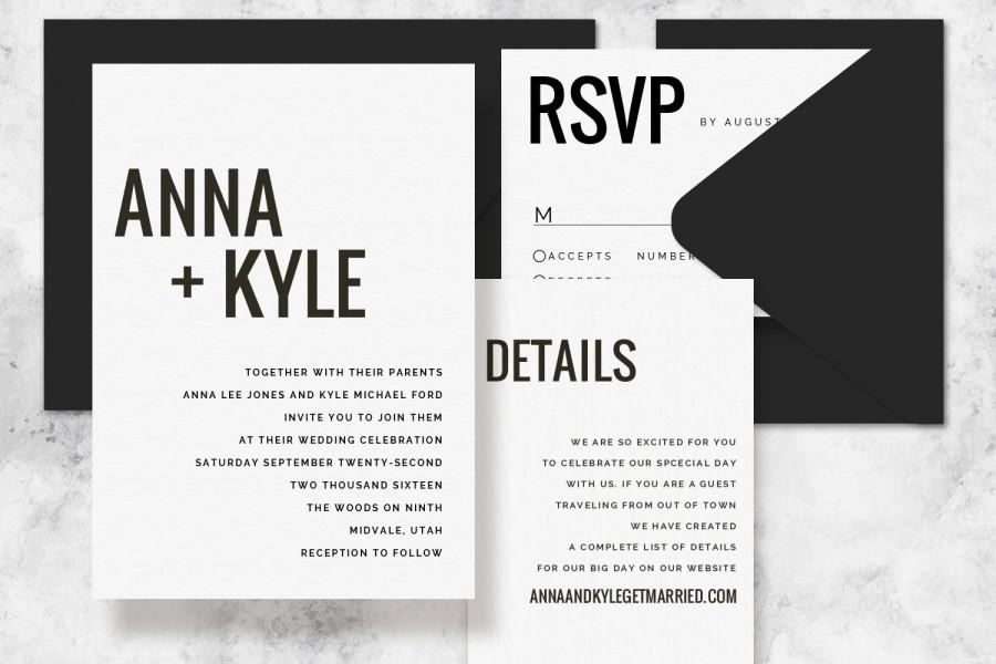 Mariage - Modern Minimalist Printable Wedding Invitation Set - Wedding Invitation Template for Word 