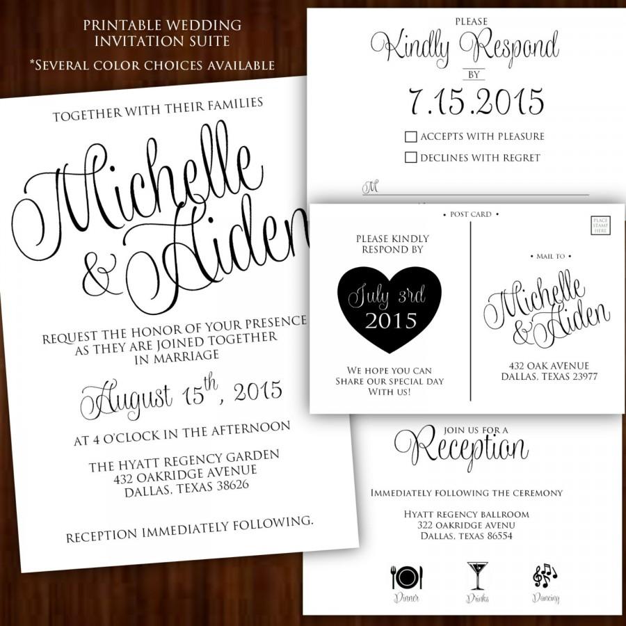 Wedding - Printable Wedding Invitation - Calligraphy Wedding Invitation - Black &White Wedding Invitation - Black and White Wedding Invitation