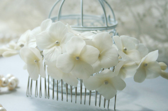 زفاف - Hydrangea comb, Bridal flower headpiece, Bridal flower comb, Bridal hair flower, Wedding flower comb, Bridal hair accessories