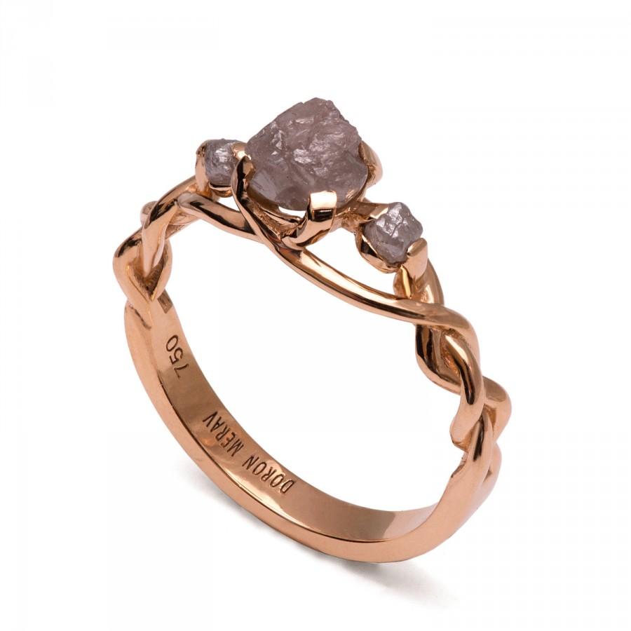 Wedding - Raw Diamond Engagement Ring - 18K Rose Gold and Rough Diamond engagement ring, Unique Engagement ring,rough diamond ring, three stone ring,7