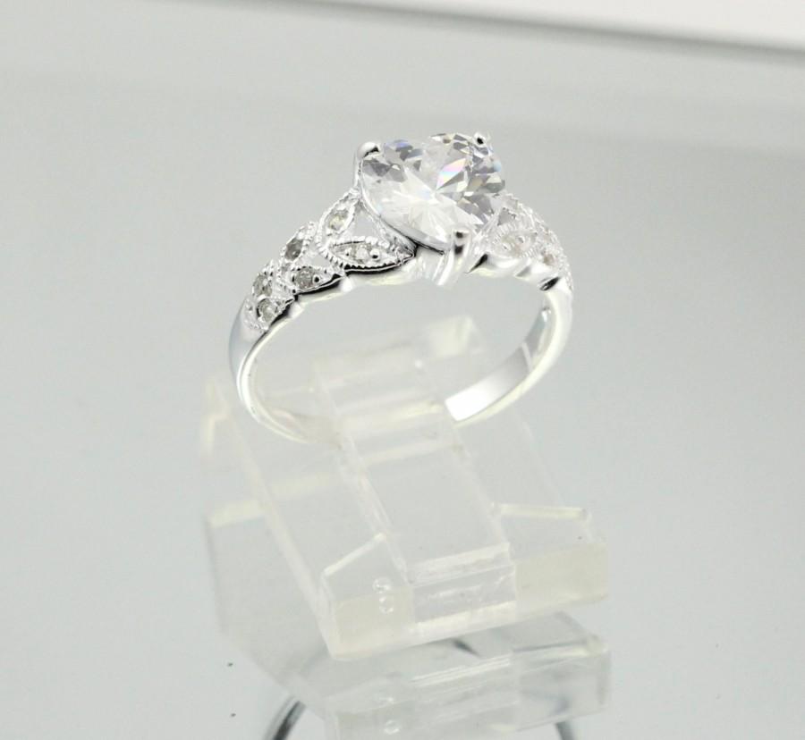 زفاف - 1.80 Carat Heart Shape Clear White CZ Solid 925 Sterling Silver Love Solitaire Accent Promise Ring Round Diamond Iced Out CZ Valentines Gift